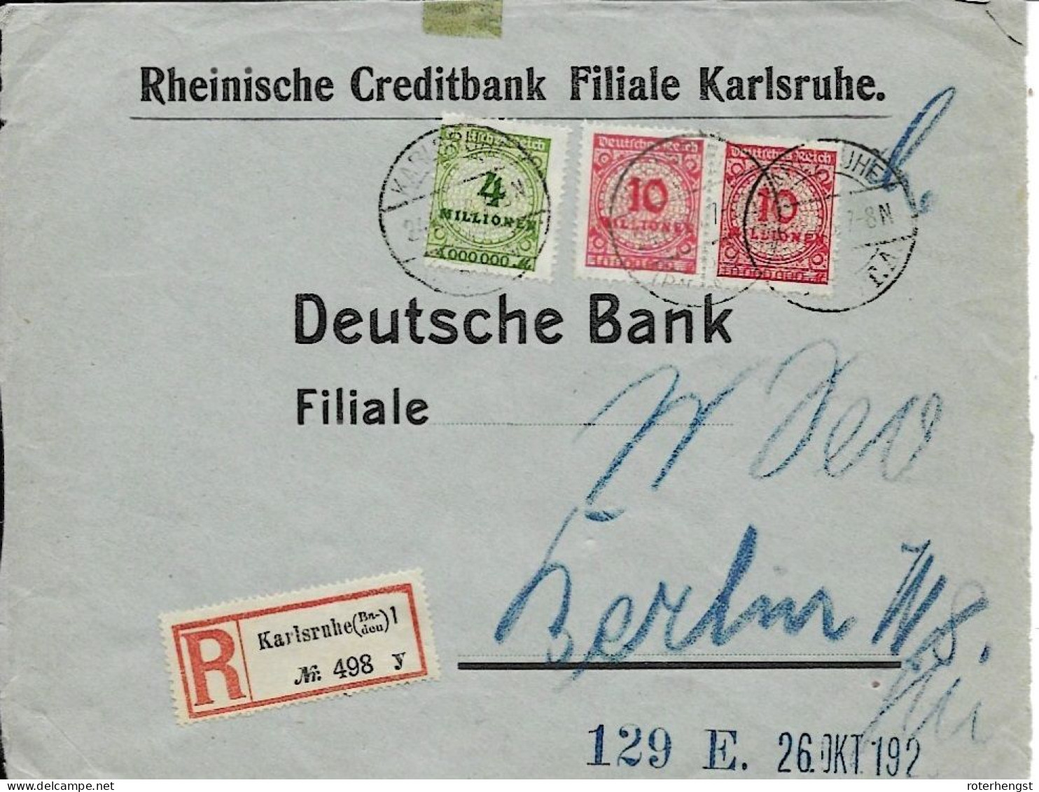 Infla Letter With Rare Michel 316AW (18*22mm) 24.10.1923 124 Euros - Brieven En Documenten