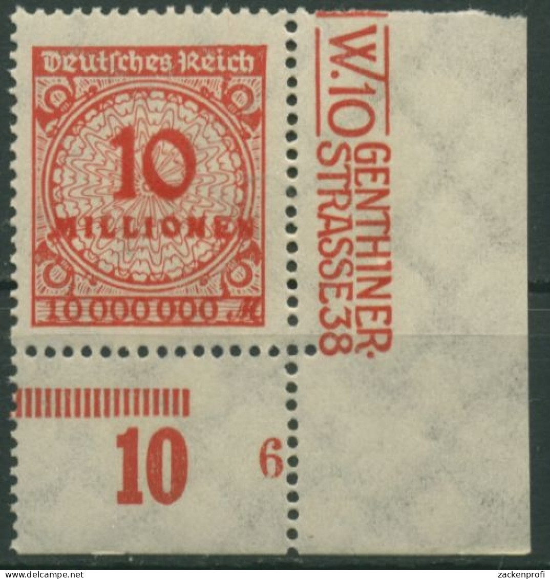 Deutsches Reich 1923 Korbdeckel Platte 318 AP UR Ecke Unten Rechts Postfrisch - Unused Stamps