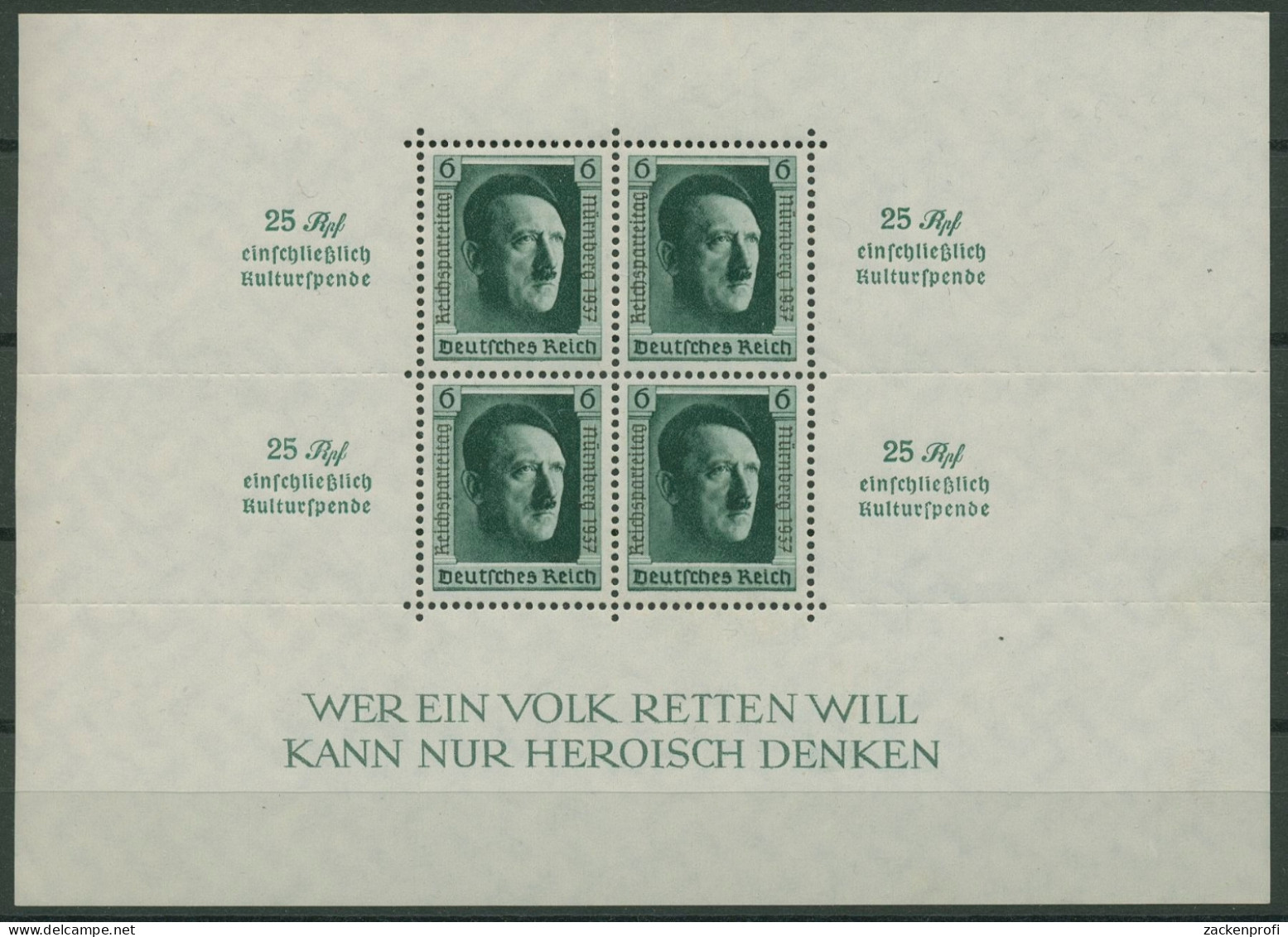 Deutsches Reich 1937 48. Geburtstag Hitler, Reichsparteitag Block 11 Postfrisch - Blocks & Sheetlets