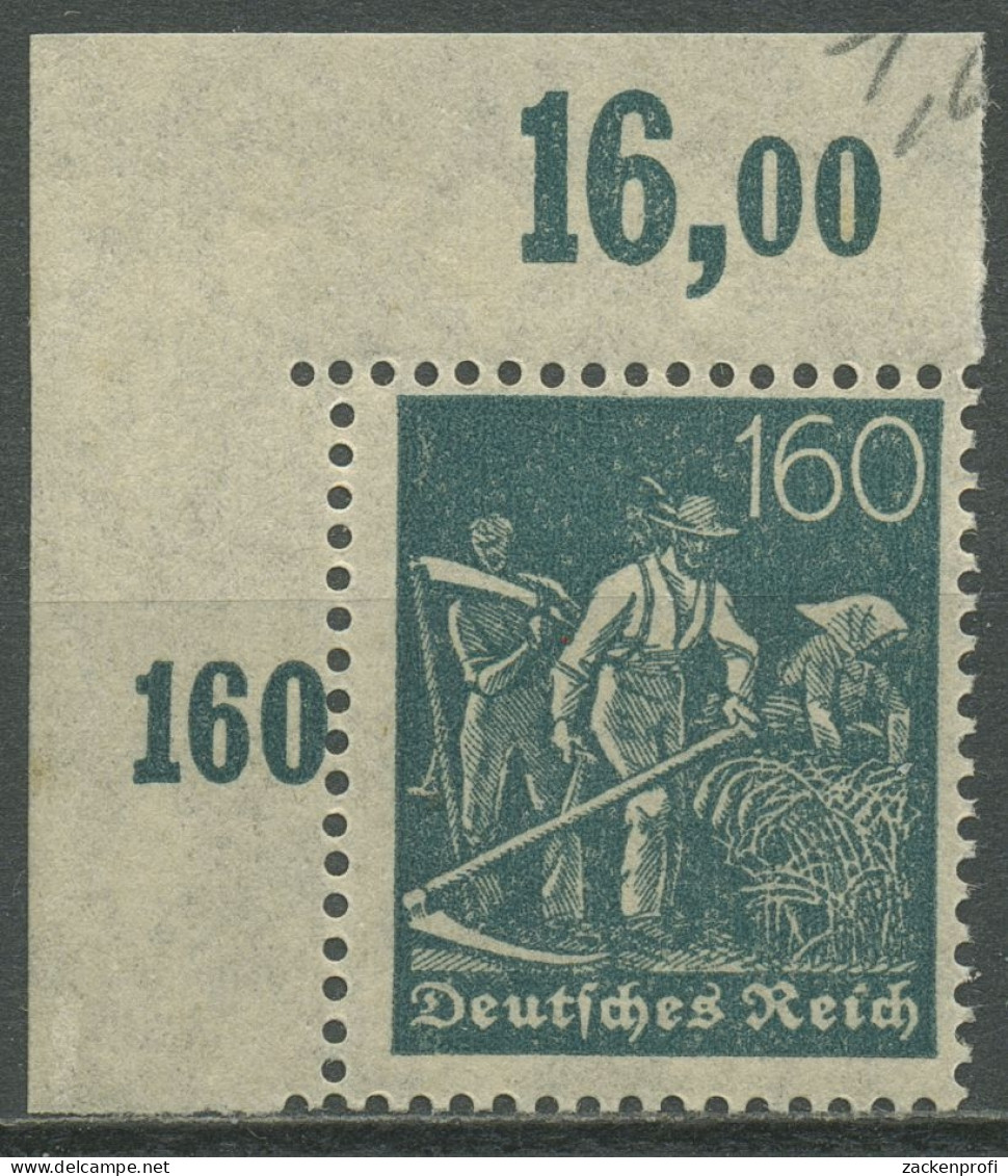 Deutsches Reich 1921 Arbeiter Platten-Oberrand 170 P OR Ecke Ob. Li. Postfrisch - Ungebraucht