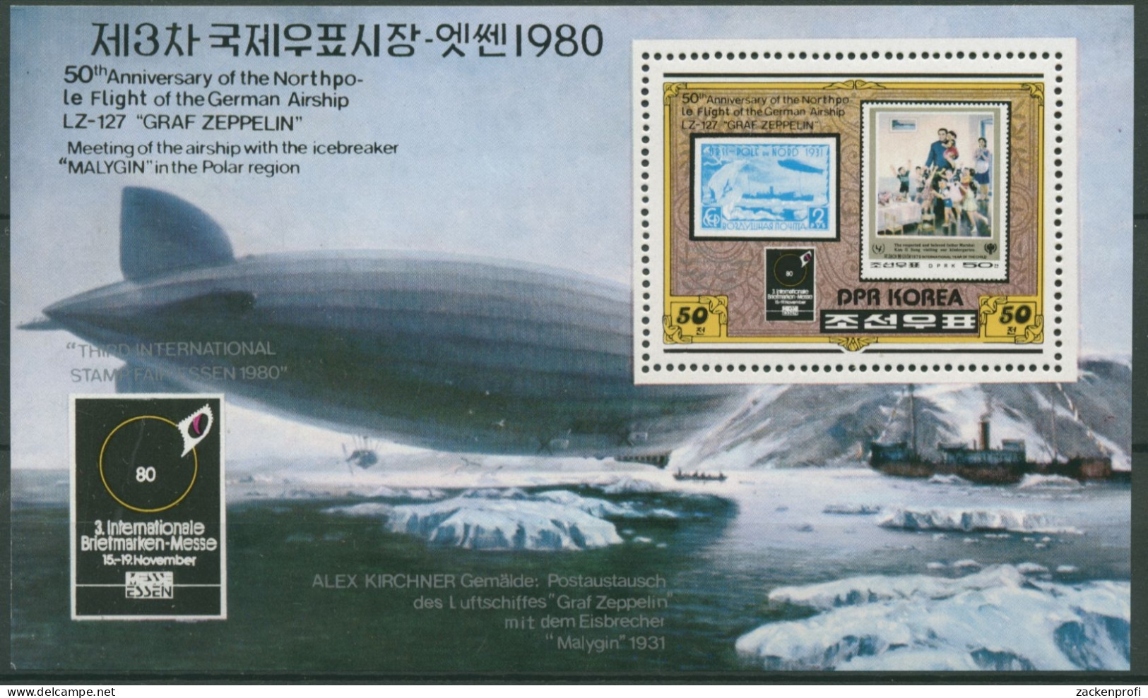 Korea (Nord) 1980 ESSEN '80 Zeppelin LZ 127 Block 83 Postfrisch (C30480) - Korea (Nord-)