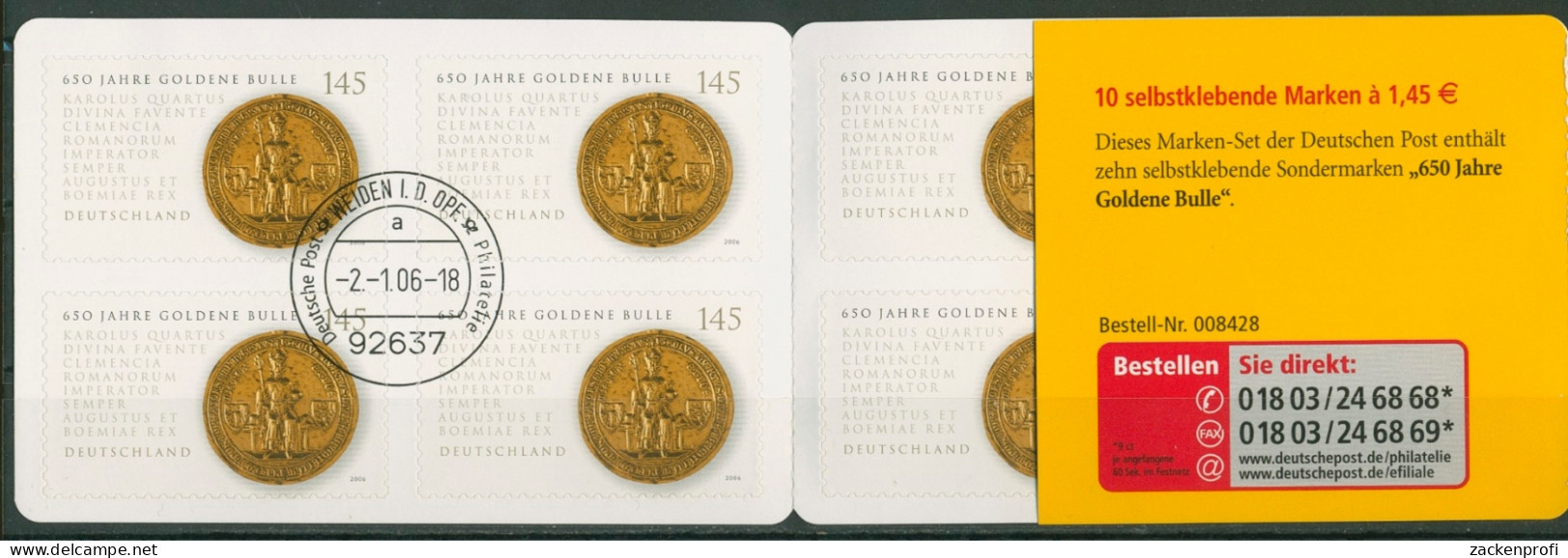 Bund Markenheftchen 2006 Goldene Bulle MH 62 I A (2516) Gestempelt (C17372) - Autres & Non Classés