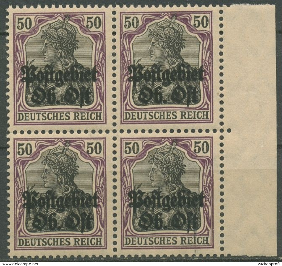 Postgebiet Ob. Ost 1916/18 Germania Walzendruck 11 B 4er-Block SR Re. Postfrisch - Occupazione 1914 – 18