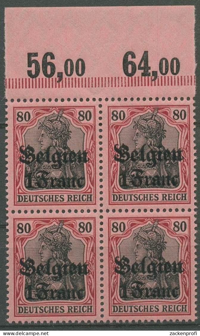 Landespost In Belgien 1914/16 Germania Platte Oberrand 4er-Block 7 P OR Postfr. - Occupazione 1914 – 18