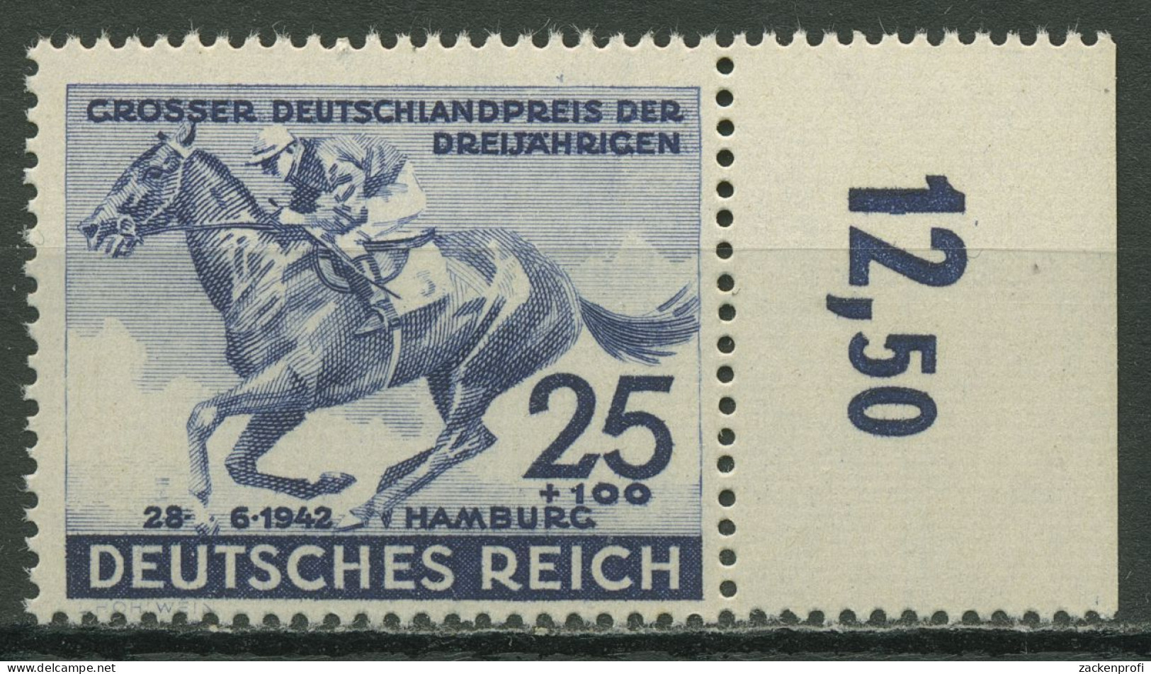 Deutsches Reich 1942 Pferderennen Das Blaue Band 814 Rand Rechts Postfrisch - Nuevos