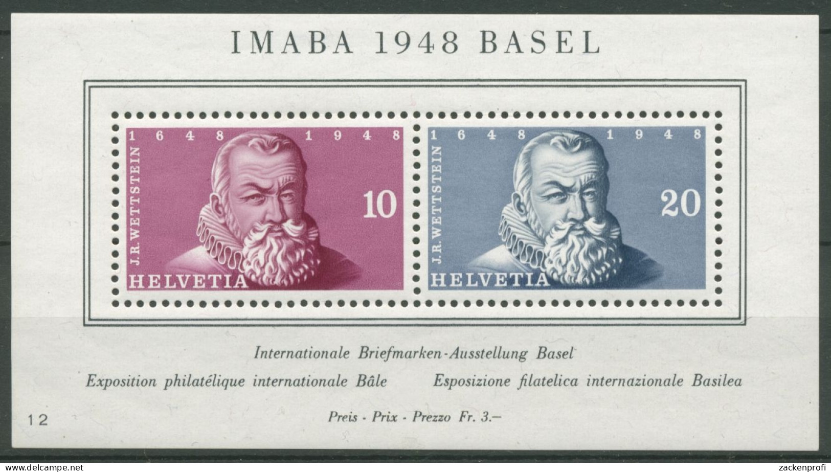 Schweiz 1948 Int. Briefmarkenausstellung IMABA Block 13 Mit Falz (C28200) - Blocks & Sheetlets & Panes