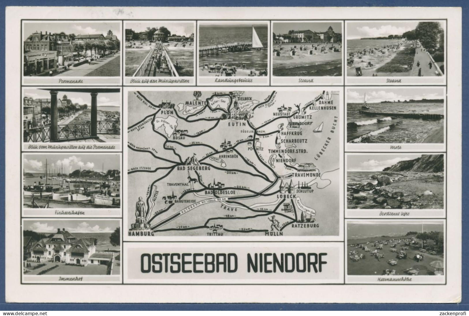 Ostseebad Niendorf Strand Mole Immenhof Promenade, Gelaufen 1952 (AK1900) - Lübeck-Travemünde