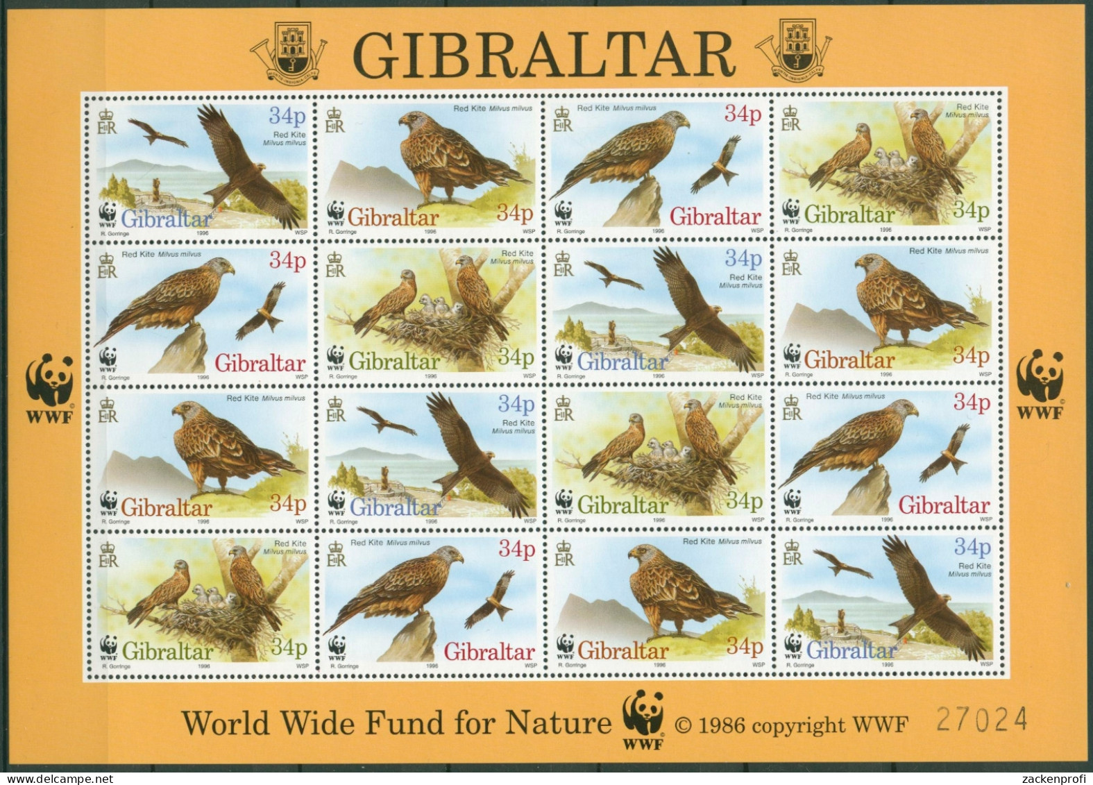 Gibraltar 1996 WWF: Vögel Rotmilan 774/77 K Postfrisch (C30960) - Gibraltar