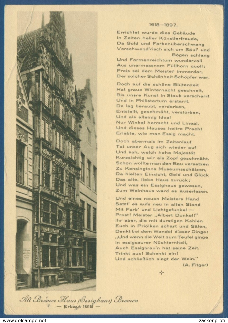 Alt Bremer Haus Essighaus, Gelaufen 1930 Bug (AK2283) - Bremen