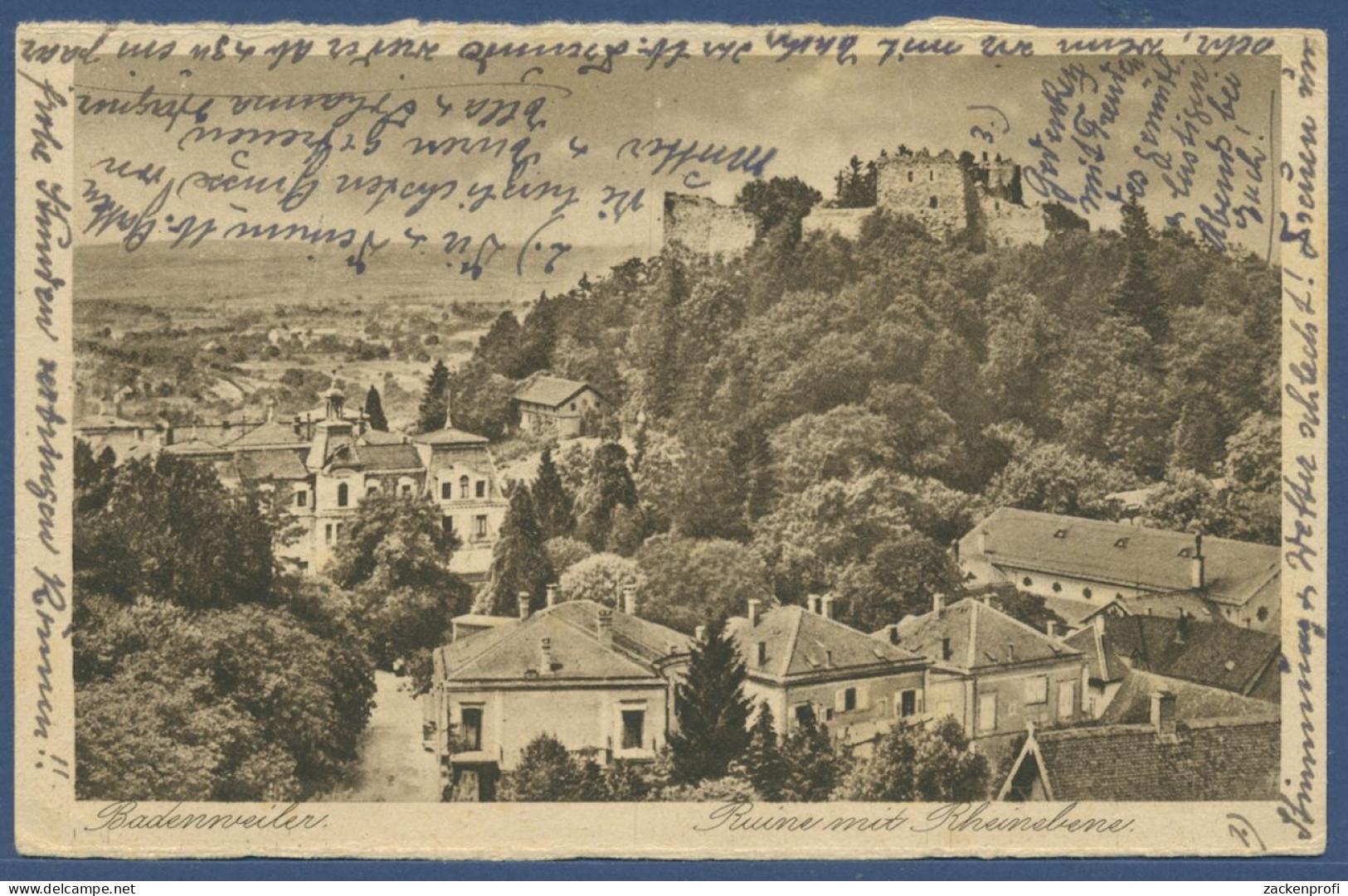 Badenweiler Ruine Mit Rheinebene, Gelaufen 1927 (AK1912) - Badenweiler