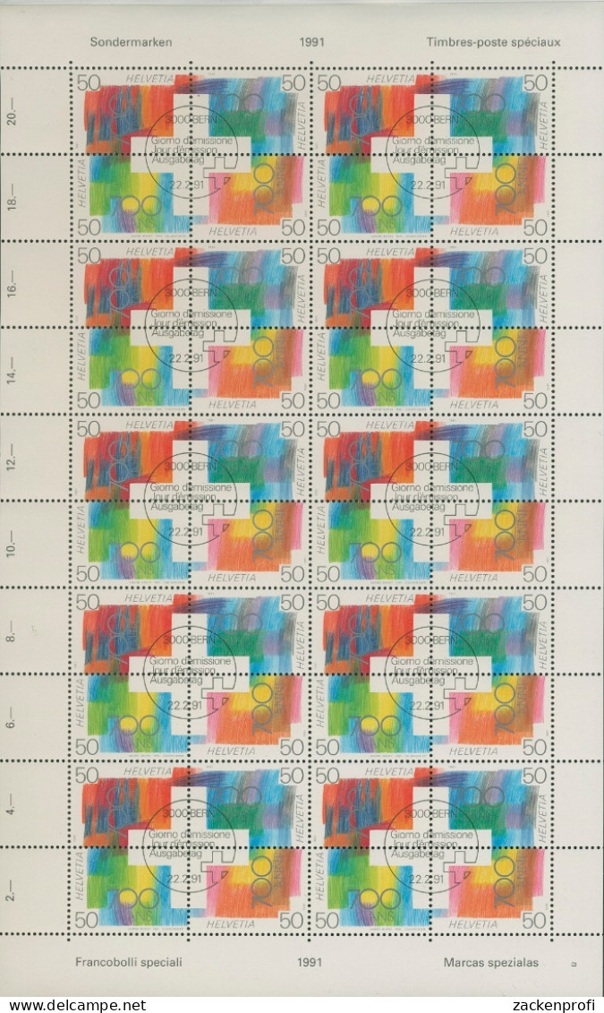 Schweiz 1991 700 Jahre Eidgenossenschaft 1438/41 ZD-Bogen Gestempelt (SG18151) - Bloques & Hojas