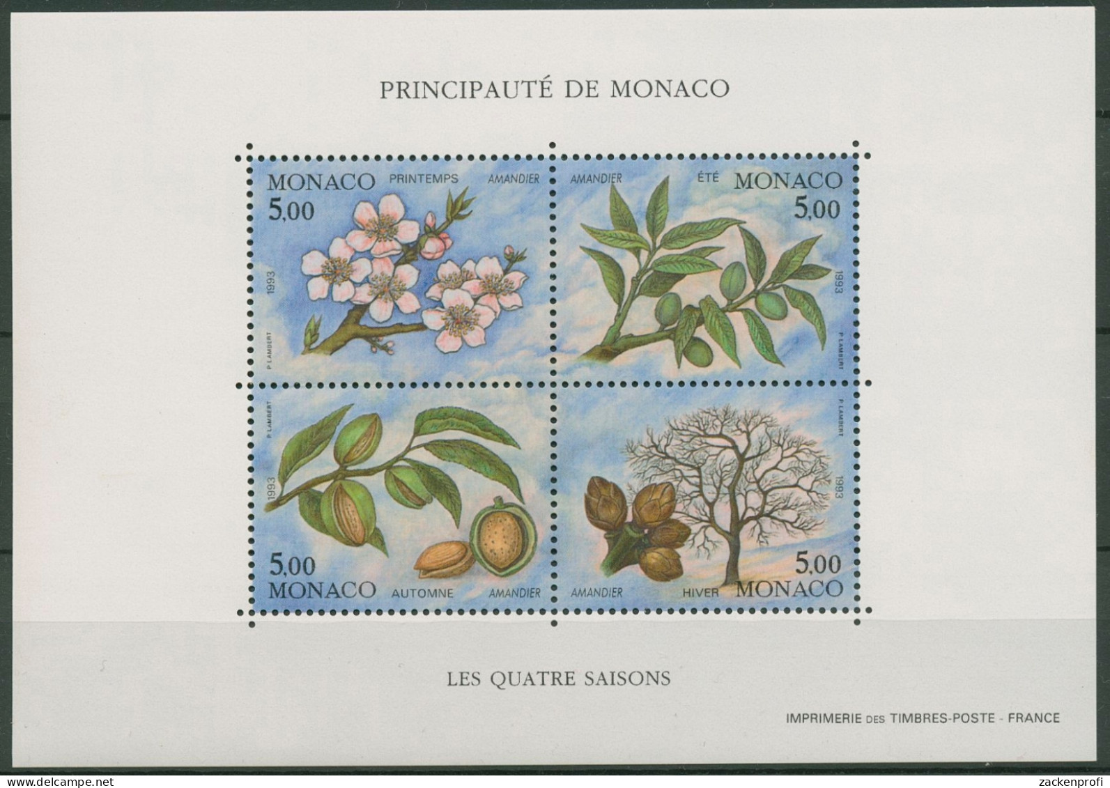 Monaco 1993 Vier Jahreszeiten Mandelbaum Block 57 Postfrisch (C91324) - Bloques
