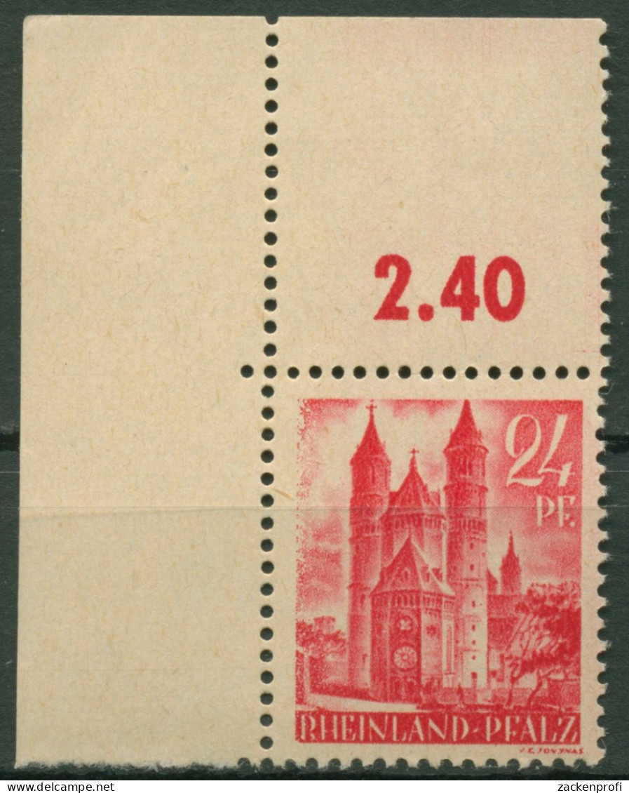 Franz. Zone: Rheinland-Pfalz 1947 Wormser Dom Type I, 8 V V I Ecke O. L. Postfr. - Rhénanie-Palatinat