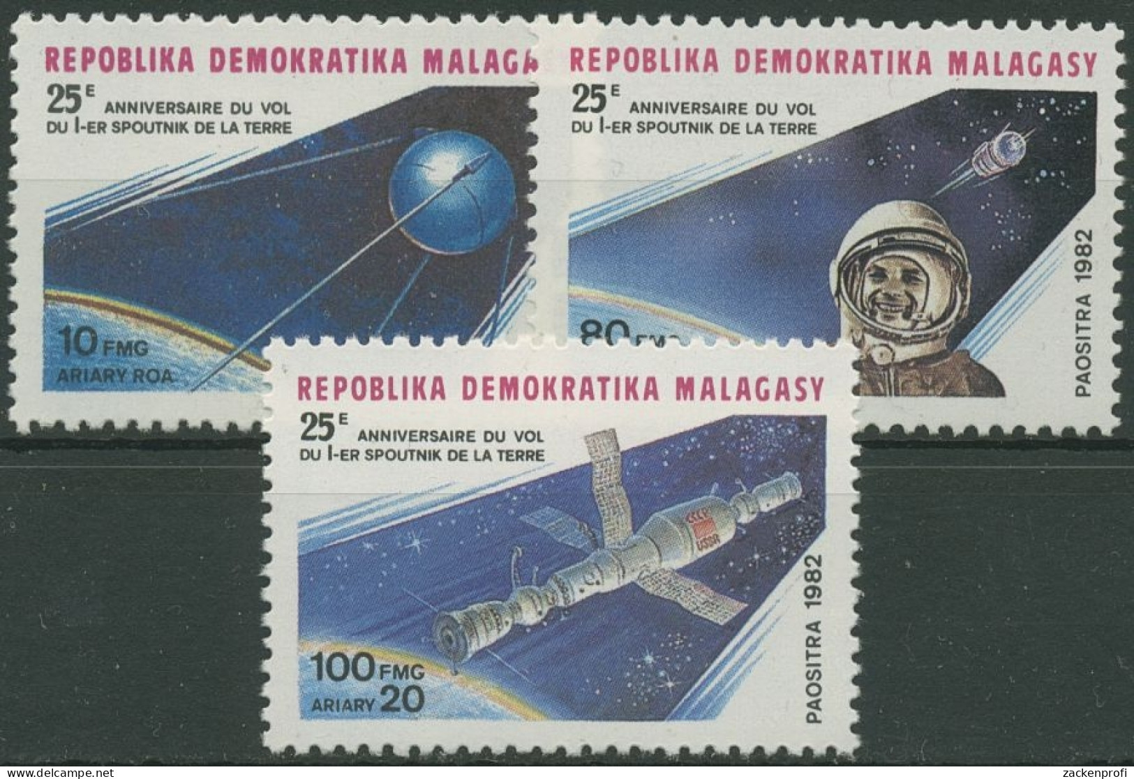 Madagaskar 1982 Start Des Ersten Erdsatelliten Raumstation 895/97 Postfrisch - Madagaskar (1960-...)