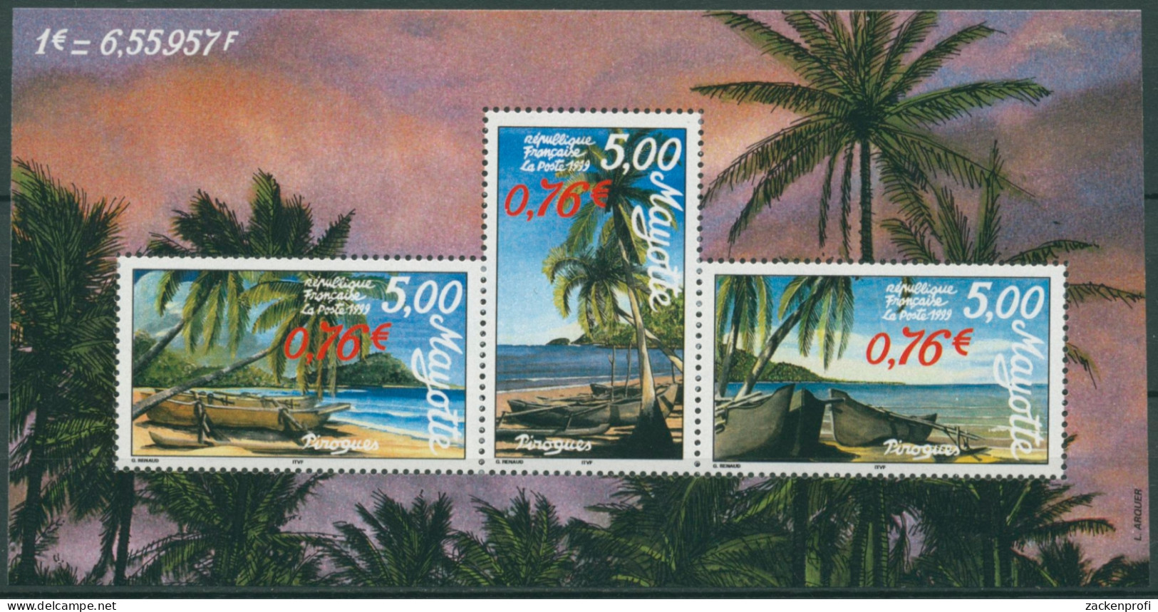 Mayotte 1999 Auslegerboote Strand Palmen Block 2 Postfrisch (C28719) - Nuovi