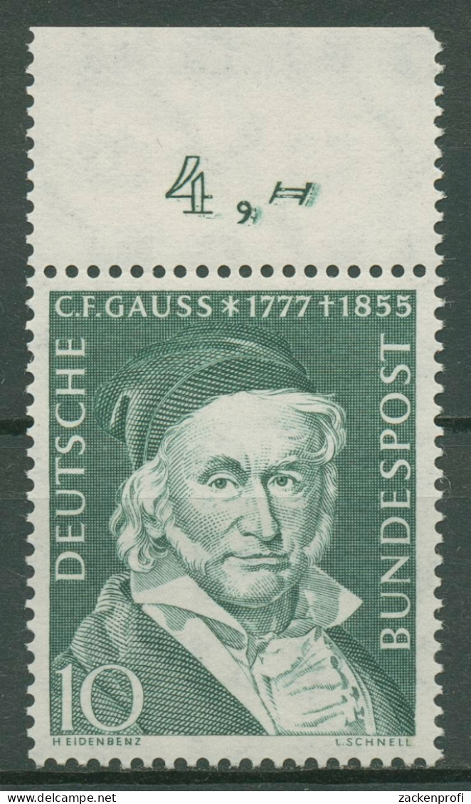 Bund 1955 Carl Friedrich Gauß Mit Oberrand 204 OR Postfrisch - Unused Stamps