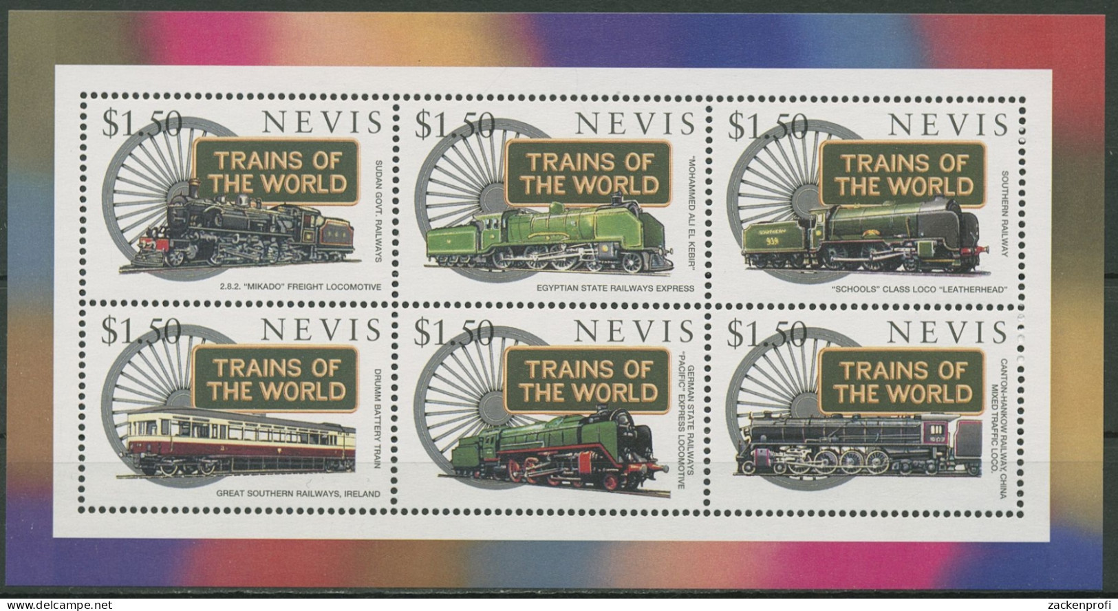Nevis 1997 Lokomotiven Kleinbogen 1173/78 K Postfrisch (C95653) - St.Kitts Und Nevis ( 1983-...)