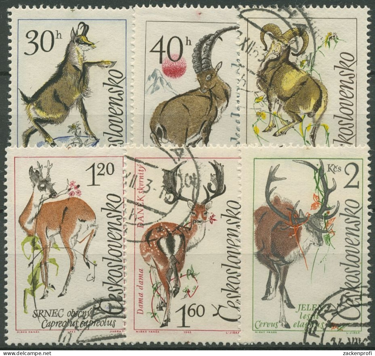 Tschechoslowakei 1963 Tiere Jagd Rothirsch, Mufflon, Gämse 1441/46 Gestempelt - Usados