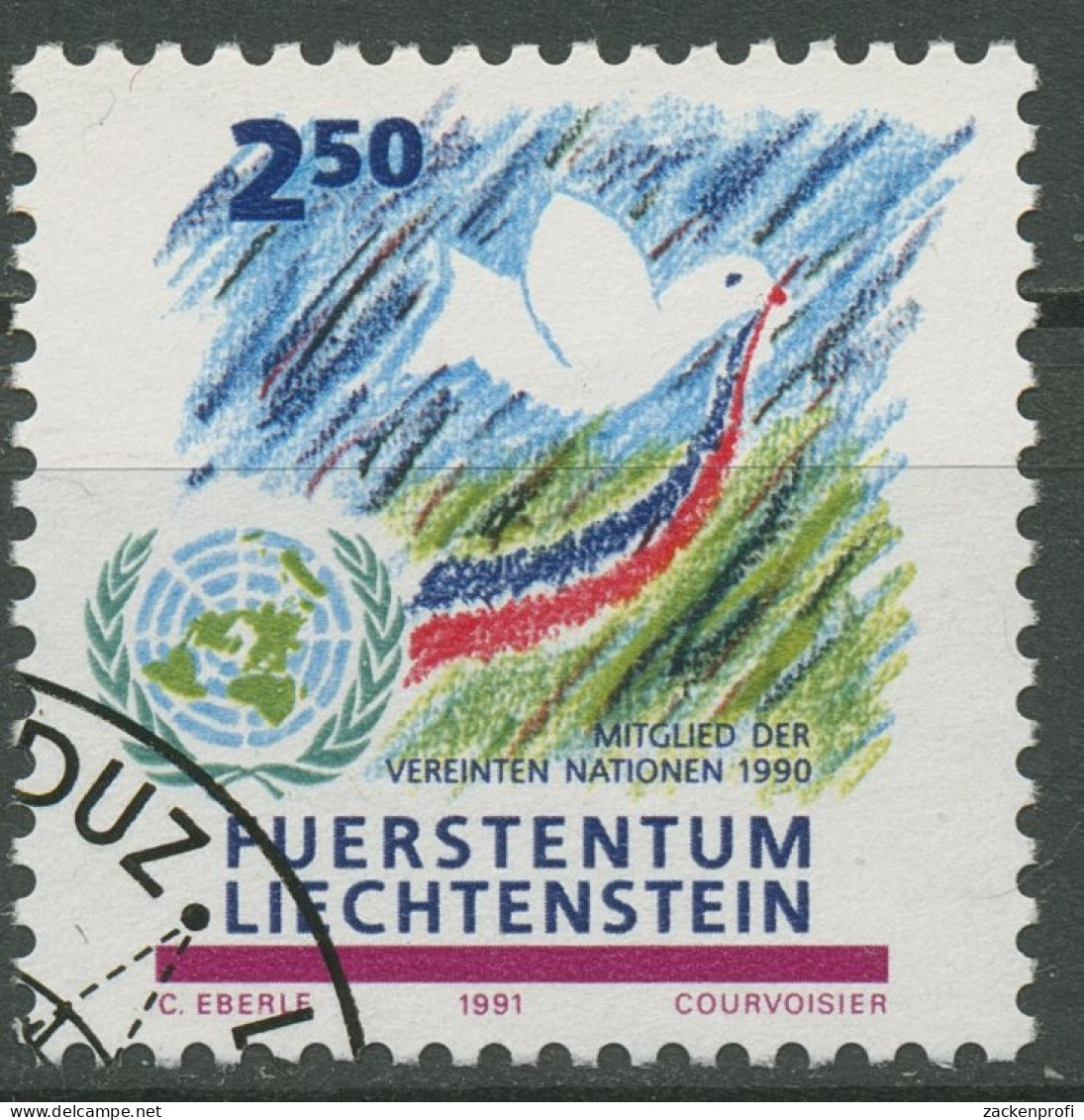 Liechtenstein 1991 Beitritt Zur UNO Friedenstaube 1015 Gestempelt - Oblitérés