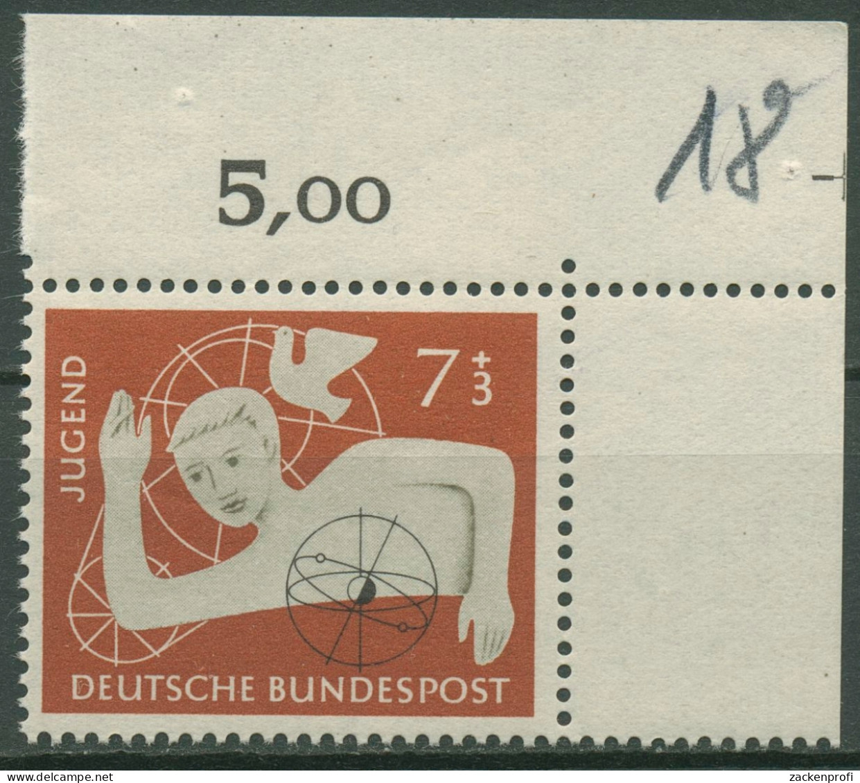 Bund 1956 Jugend 232 Ecke 2 Oben Rechts Postfrisch - Nuevos