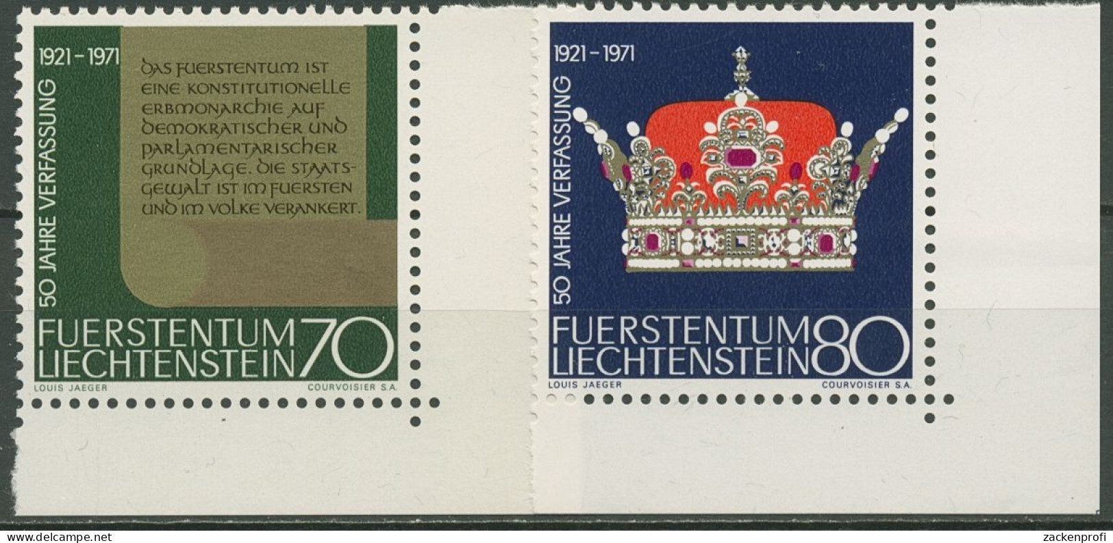 Liechtenstein 1971 Neue Verfassung Schriftrolle 546/47 Ecke Postfrisch - Neufs