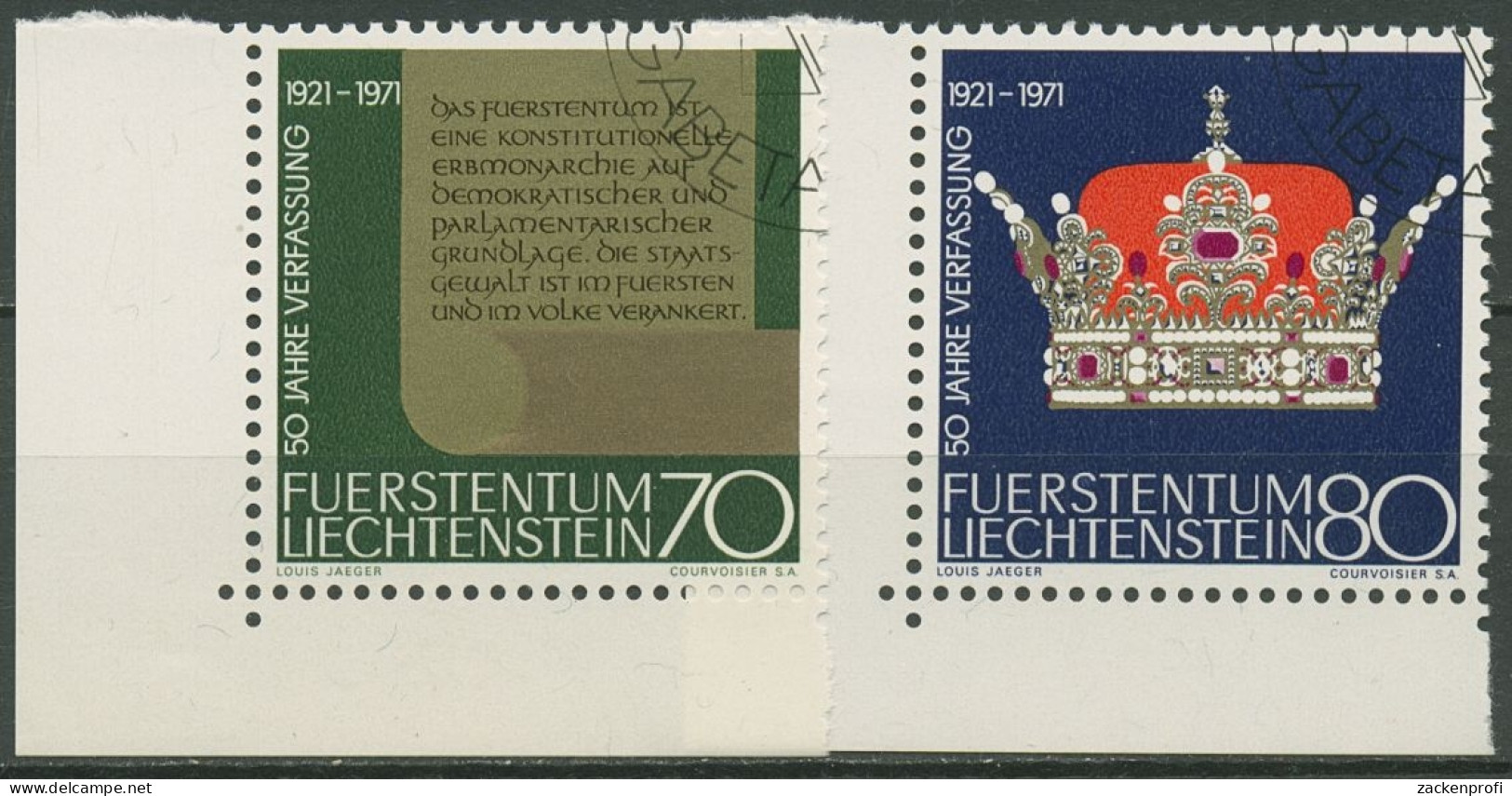 Liechtenstein 1971 Neue Verfassung Schriftrolle 546/47 Ecke Gestempelt - Usados