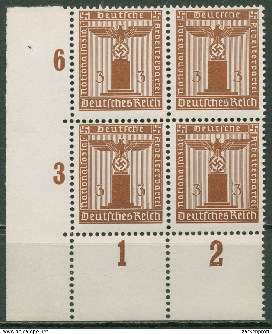 Dt. Reich Dienst 1942/44 Wg. Gummiriff. D 156 Y P UR 4er-Block Ecke 3 Postfrisch - Dienstzegels