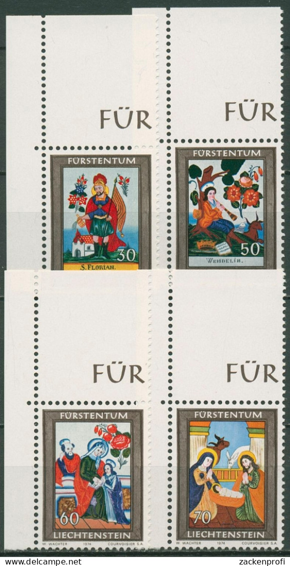 Liechtenstein 1974 Weihnachten Hinterglasmalerei 616/19 Ecke Postfrisch - Unused Stamps