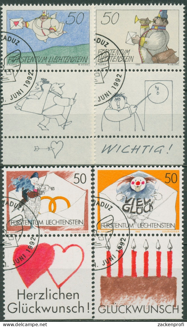 Liechtenstein 1992 Grußmarken Zeichnungen 1041/44 ZF Gestempelt - Oblitérés