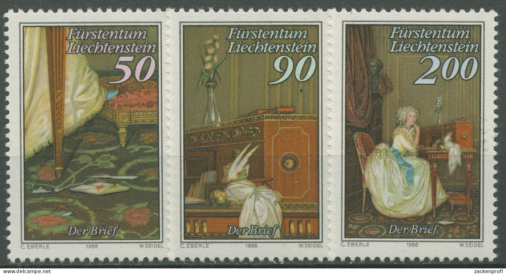 Liechtenstein 1988 Der Brief Gemälde 957/59 Postfrisch - Nuevos