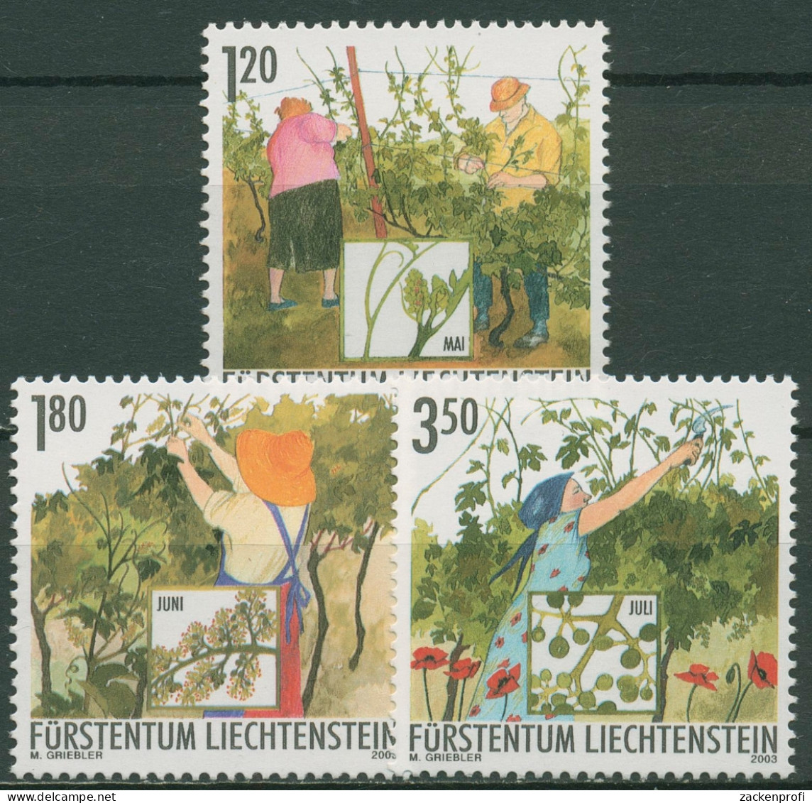 Liechtenstein 2003 Jahr Des Winzers Winzerarbeit Im Sommer 1316/18 Postfrisch - Neufs