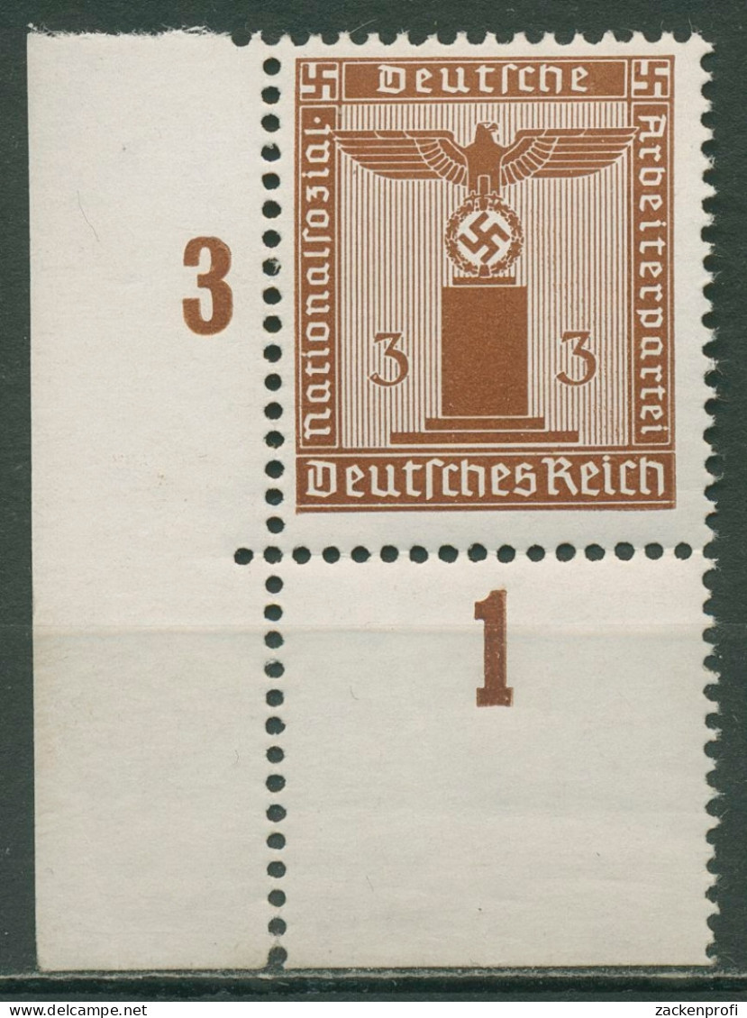 Dt. Reich Dienst 1942/44 Waag. Gummiriffelung D 156 Y P UR Ecke 3 Postfrisch - Servizio