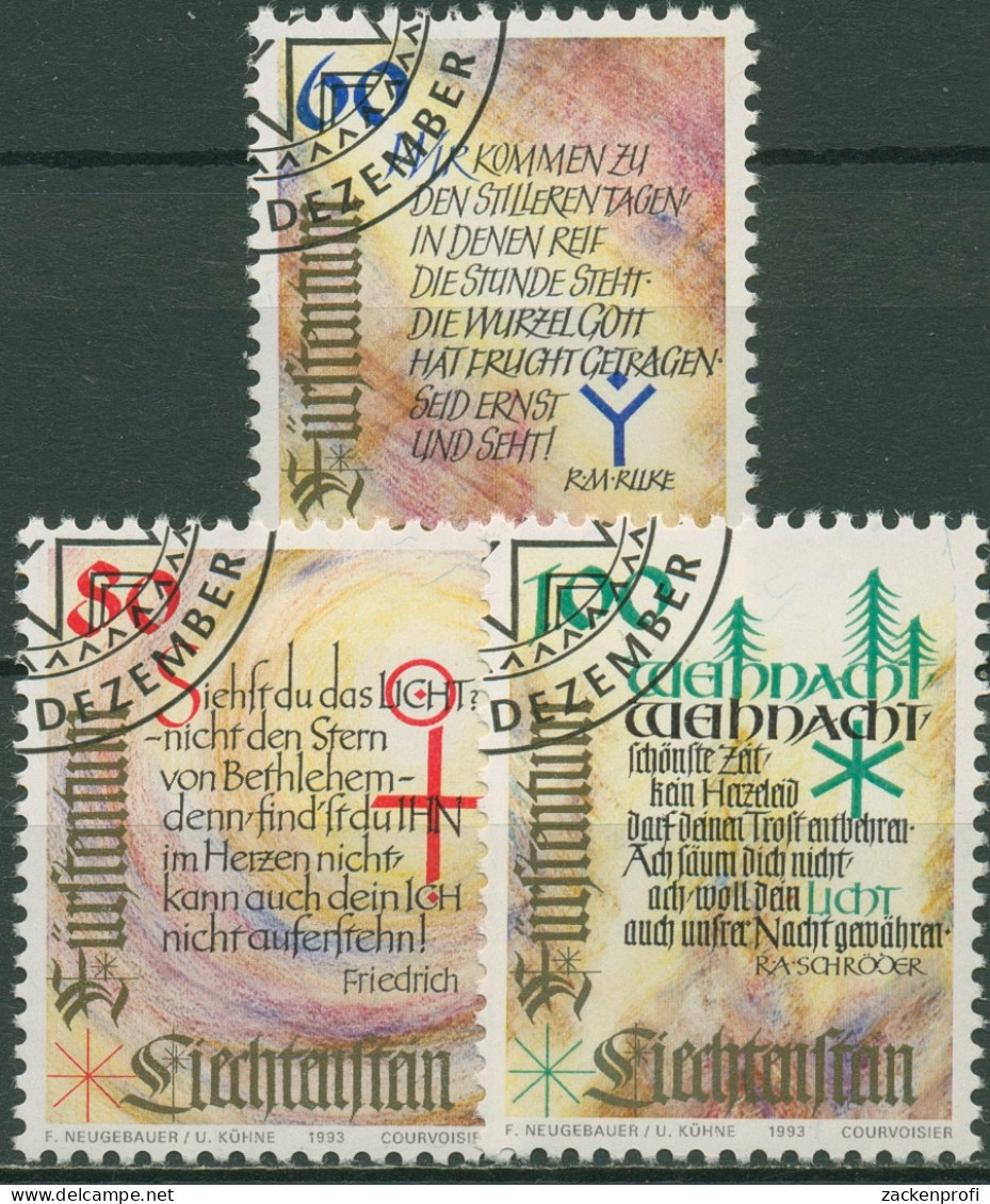 Liechtenstein 1993 Weihnachten Gedichte 1073/75 Gestempelt - Used Stamps