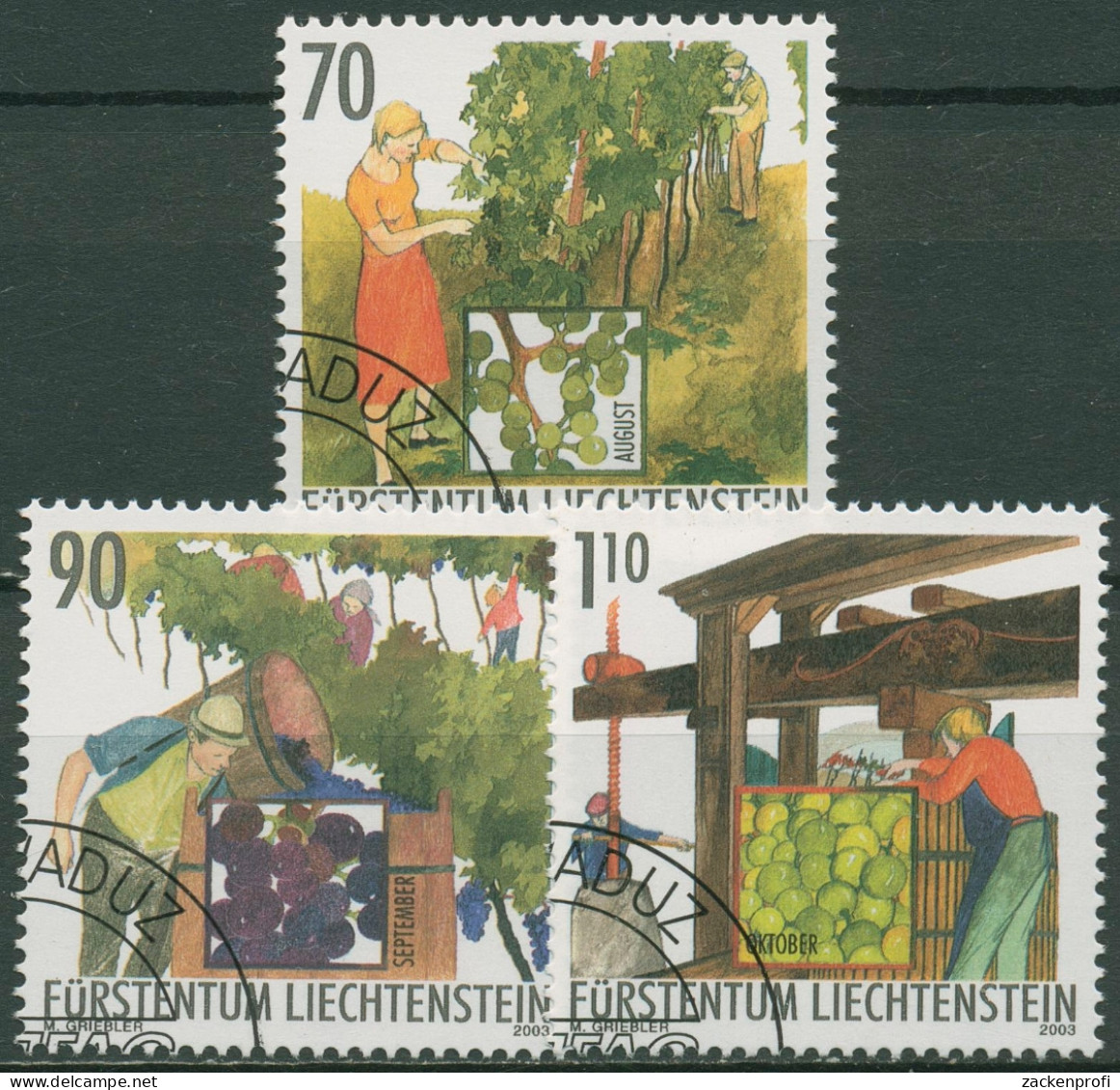 Liechtenstein 2003 Jahr Des Winzers Winzerarbeit Im Herbst 1322/24 Gestempelt - Usati