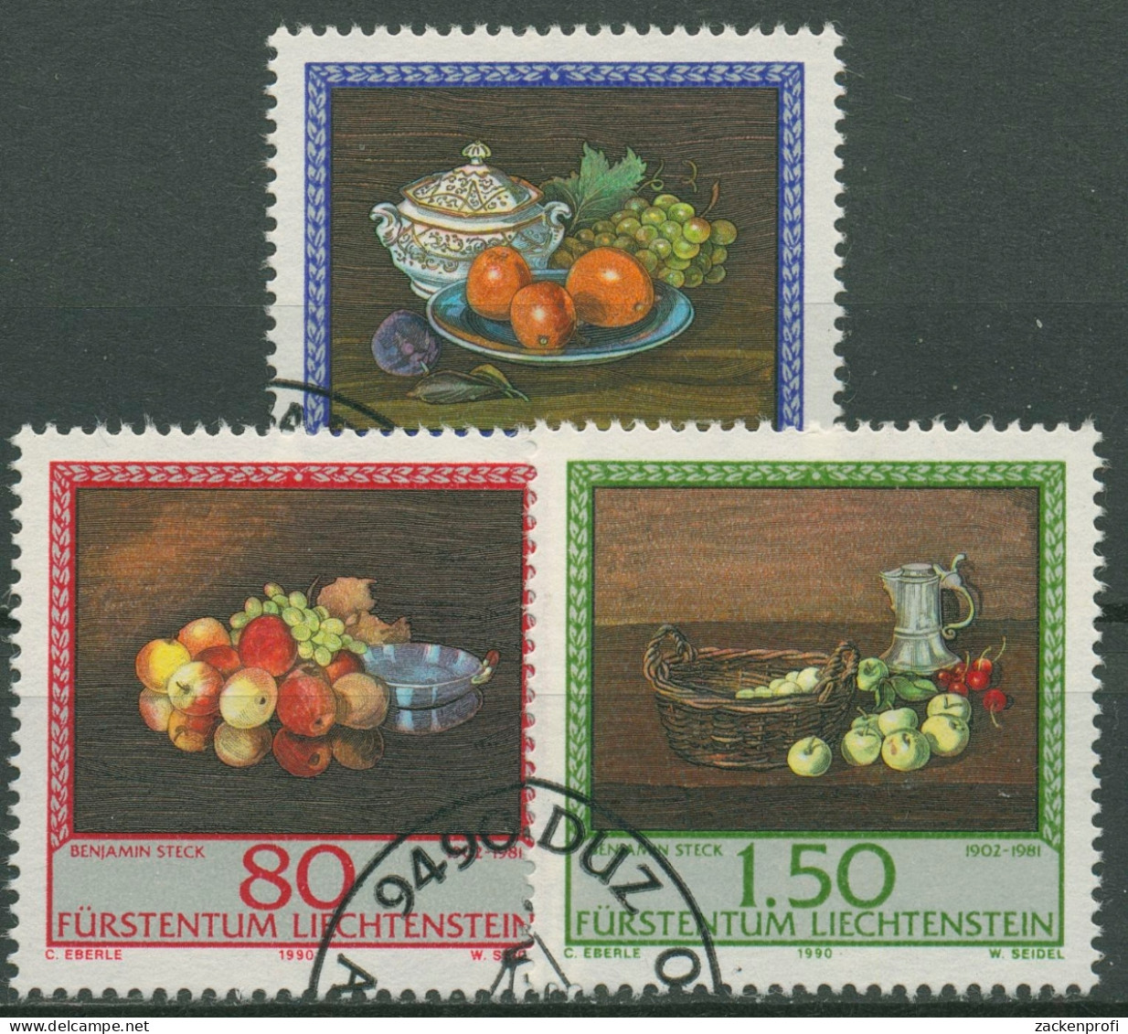 Liechtenstein 1990 Gemälde Stillleben Maler Benjamin Steck 990/92 Gestempelt - Used Stamps