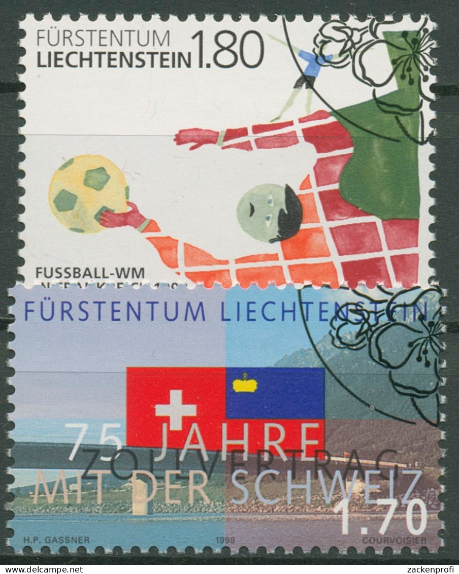 Liechtenstein 1998 Schweiz: Zollvertrag Fußball-WM Frankreich 1171/72 Gestempelt - Gebraucht