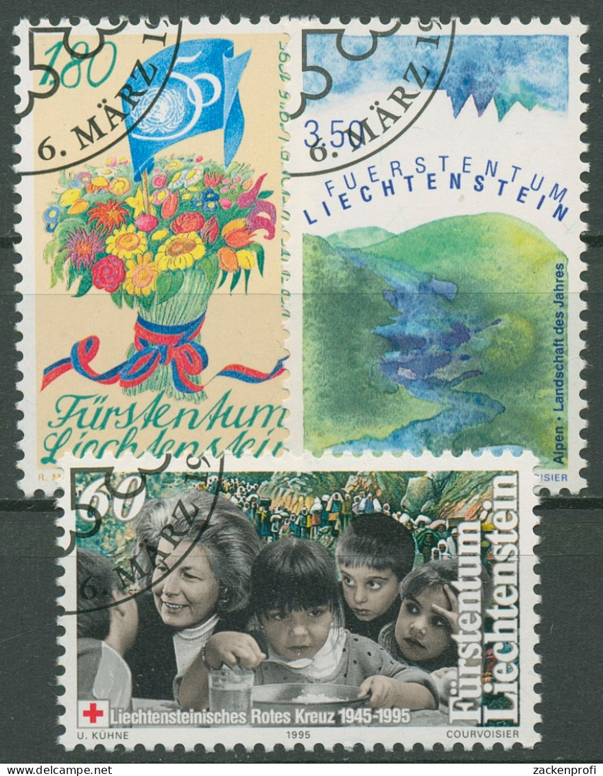 Liechtenstein 1995 Jahrestage Rotes Kreuz UNO Alpen 1105/07 Gestempelt - Oblitérés