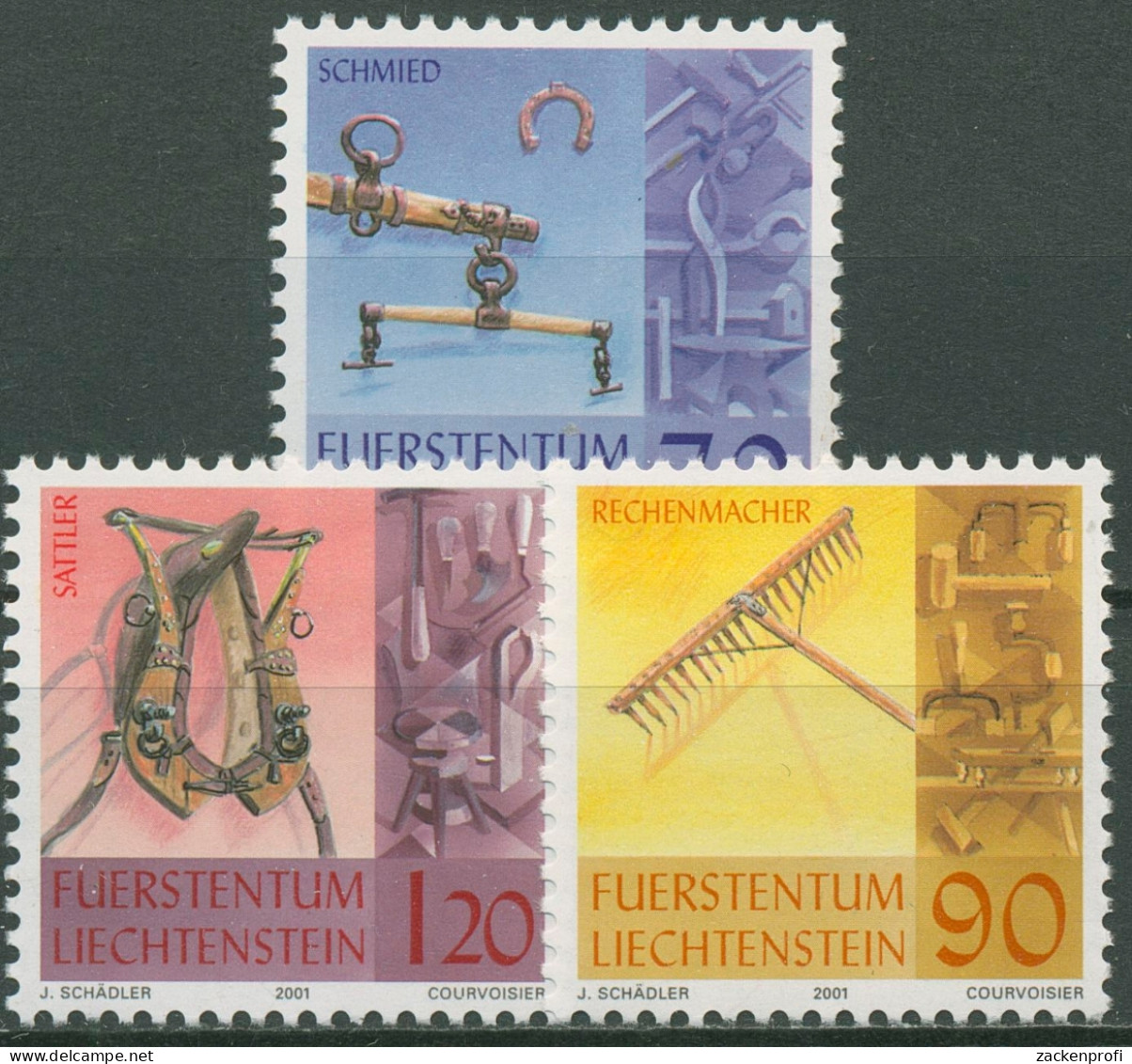 Liechtenstein 2001 Altes Handwerk Werkzeuge 1278/80 Postfrisch - Unused Stamps