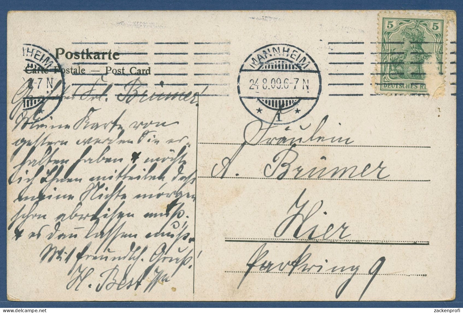 Mannheim Hauptpost, Gelaufen 1909 (AK3391) - Mannheim