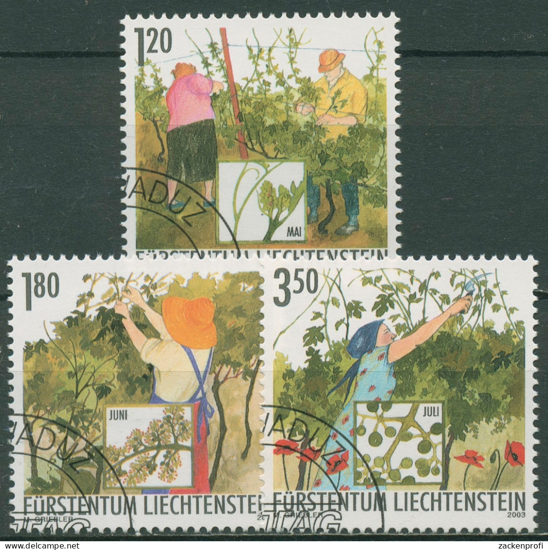 Liechtenstein 2003 Jahr Des Winzers Winzerarbeit Im Sommer 1316/18 Gestempelt - Usati