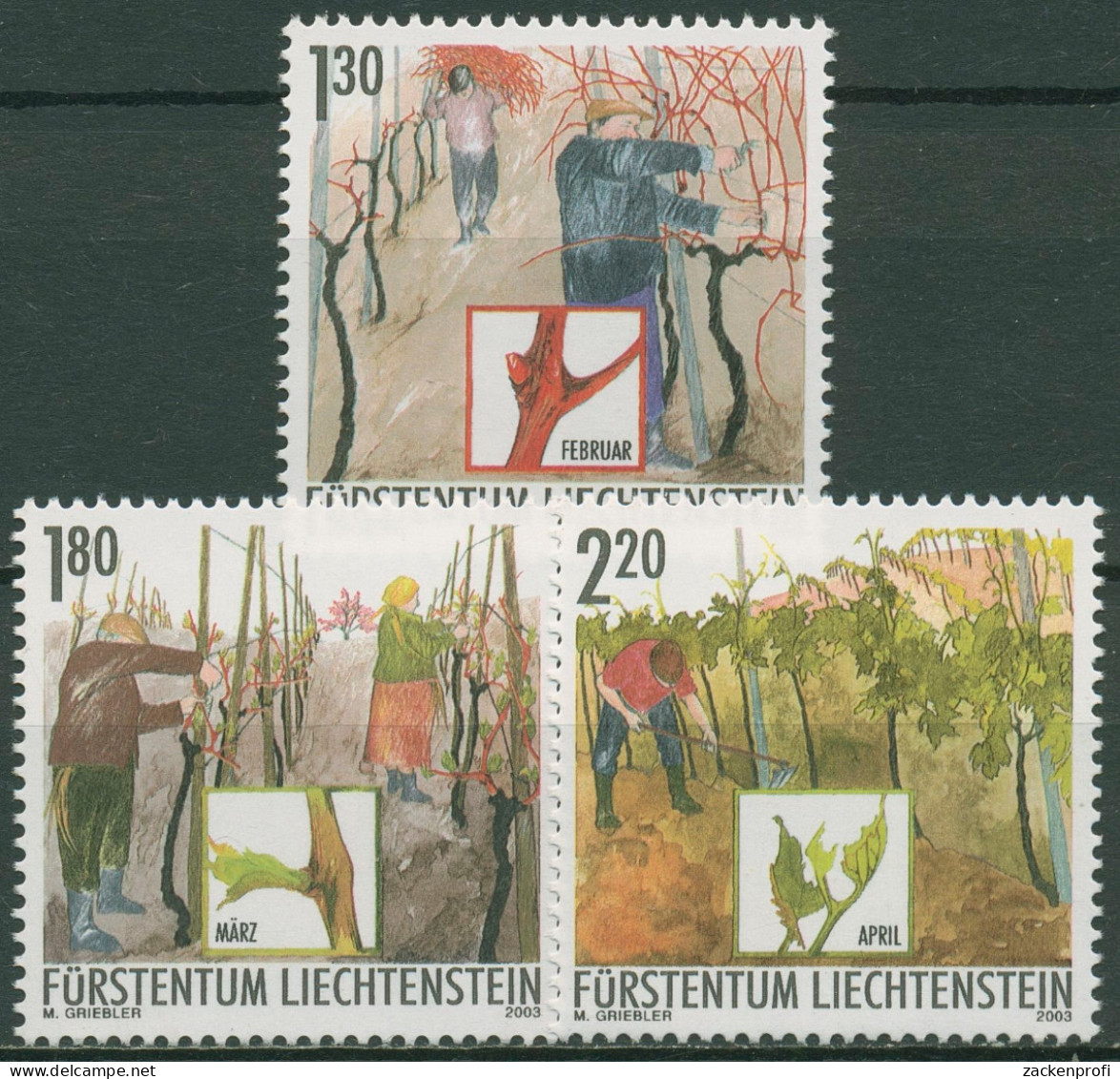 Liechtenstein 2003 Jahr Des Winzers Winzerarbeit Im Frühjahr 1311/13 Postfrisch - Unused Stamps