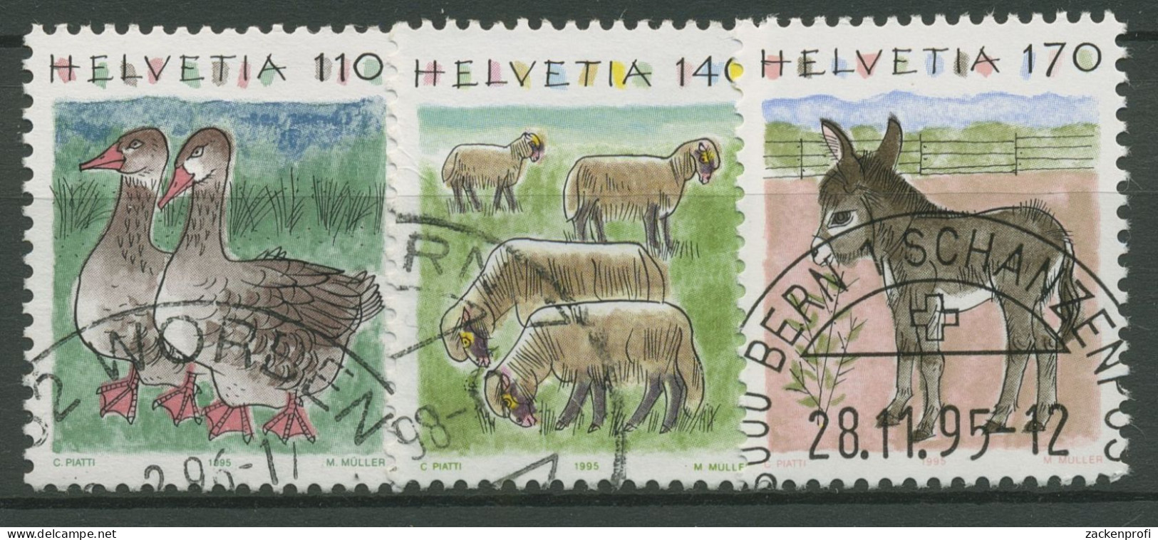 Schweiz 1995 Tiere Gänse Schafe Esel 1564/66 Gestempelt - Oblitérés