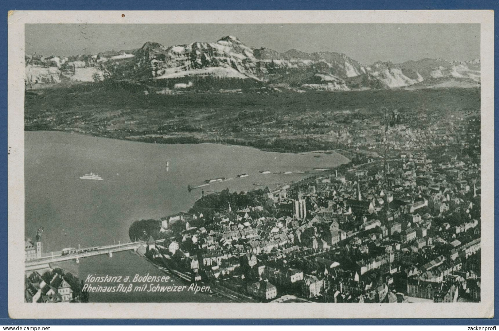 Konstanz A. Bodensee Rheinausfluß Und Schweizer Alpen, Gelaufen 1950 (AK3384) - Konstanz