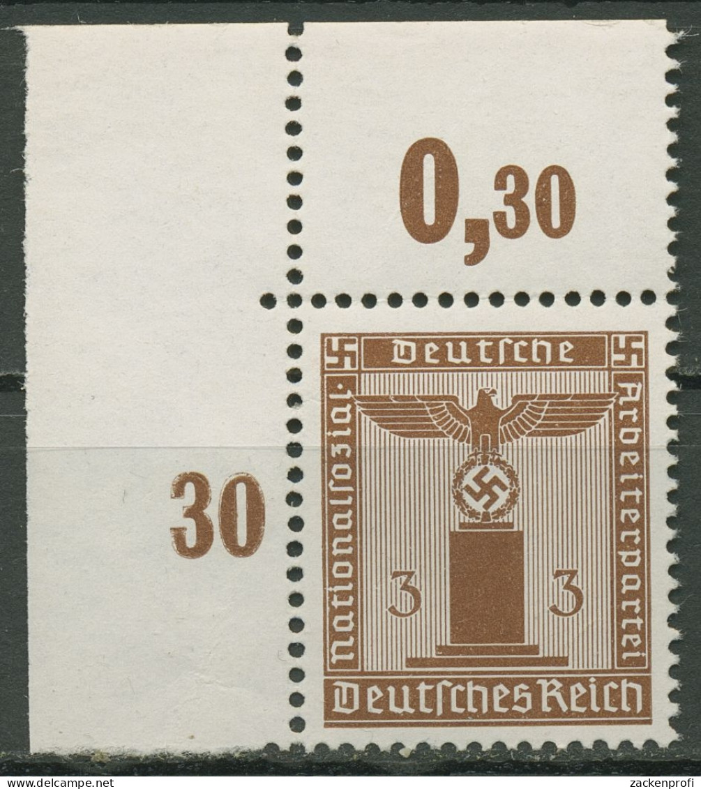 Deutsches Reich Dienst 1942/44 Platte Oberrand D 156 P OR Ecke 1 Postfrisch - Dienstmarken