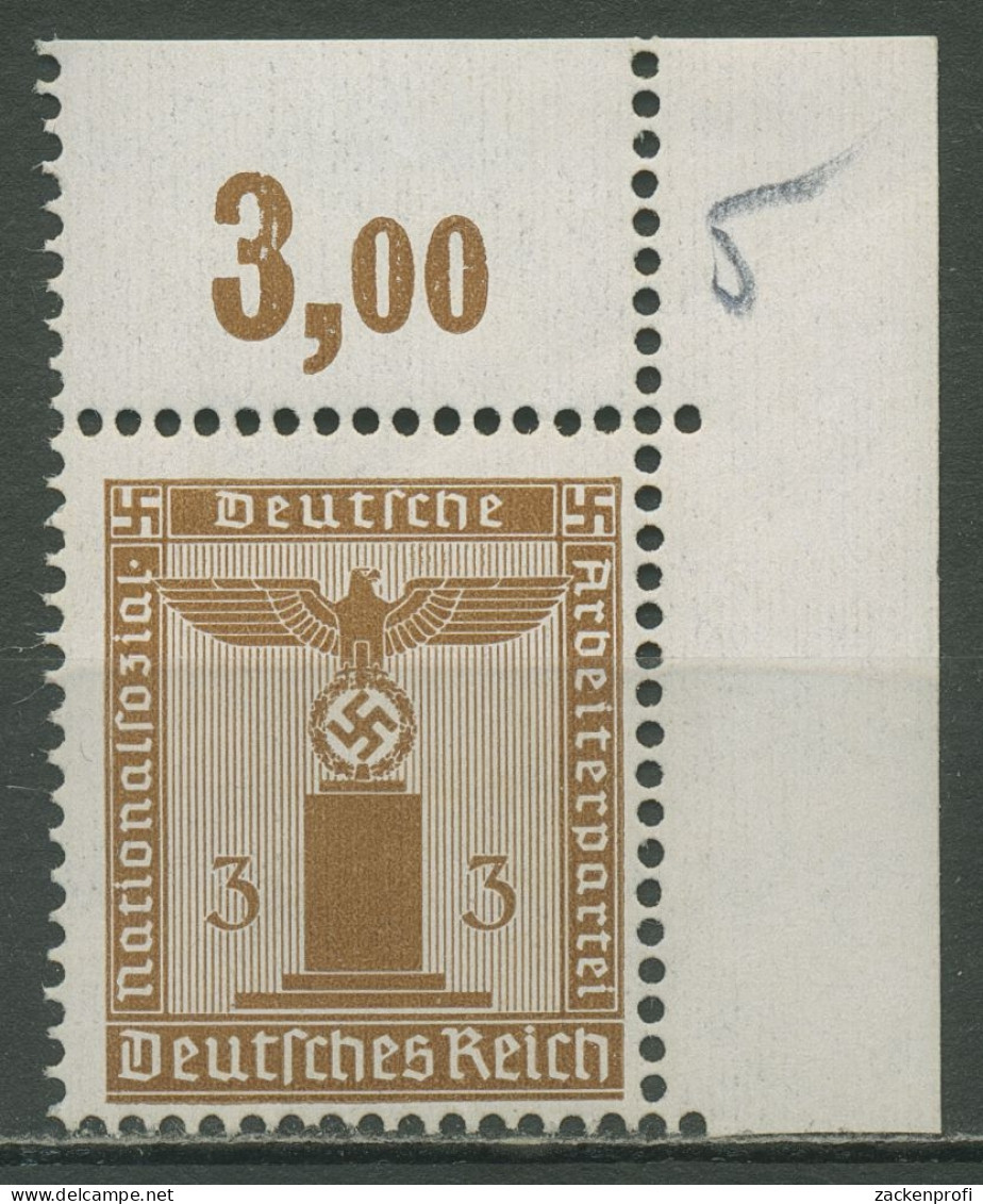 Deutsches Reich Dienst 1942/44 Platte Oberrand D 156 P OR Ecke 2 Postfrisch - Officials