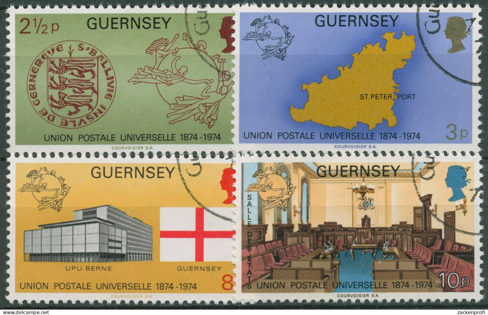 Guernsey 1974 Weltpostverein UPU Wappen Landkarte 106/09 Gestempelt - Guernesey