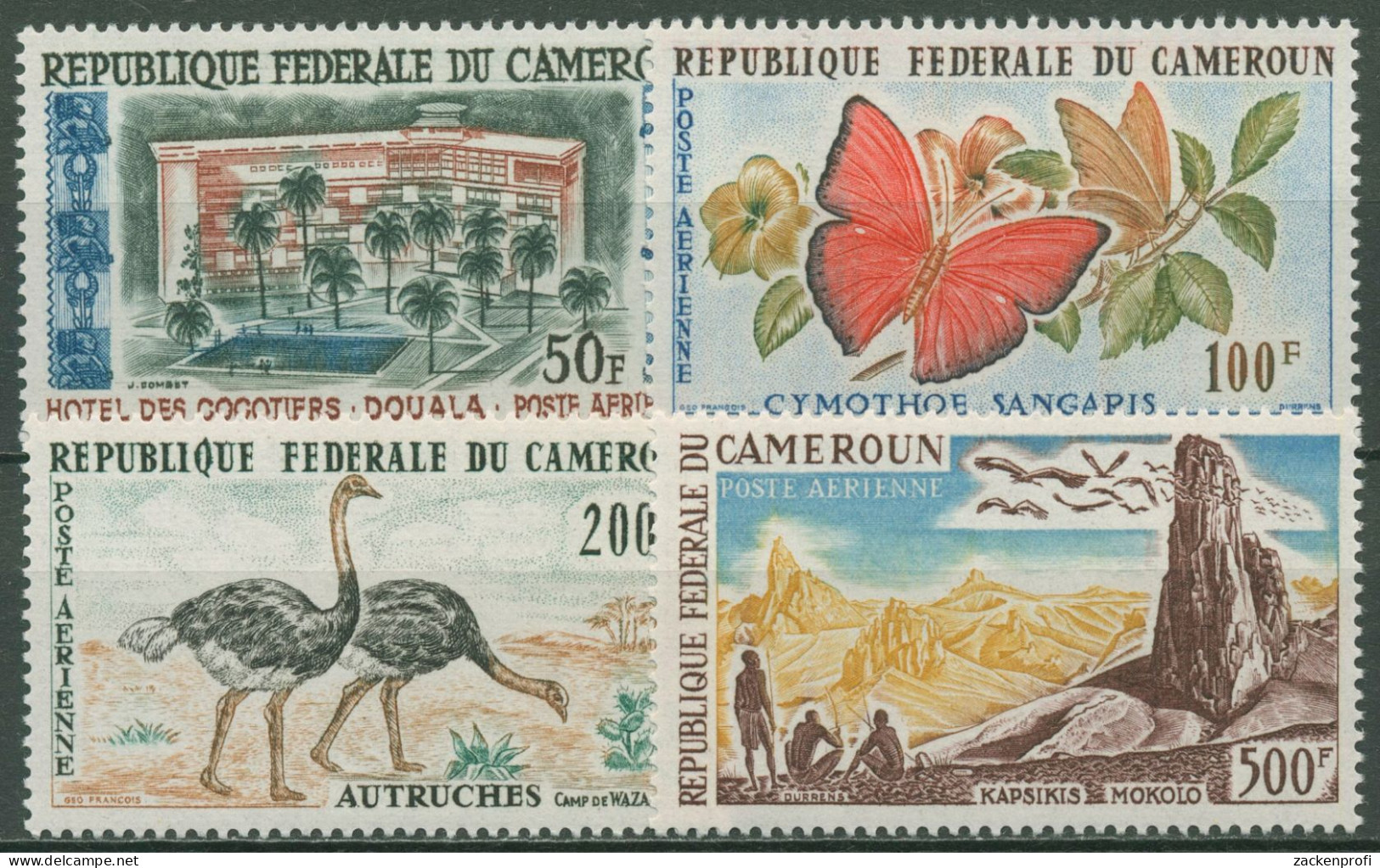 Kamerun 1962 Tourismus Schmetterling Strauß Berge 370/73 Postfrisch - Camerún (1960-...)