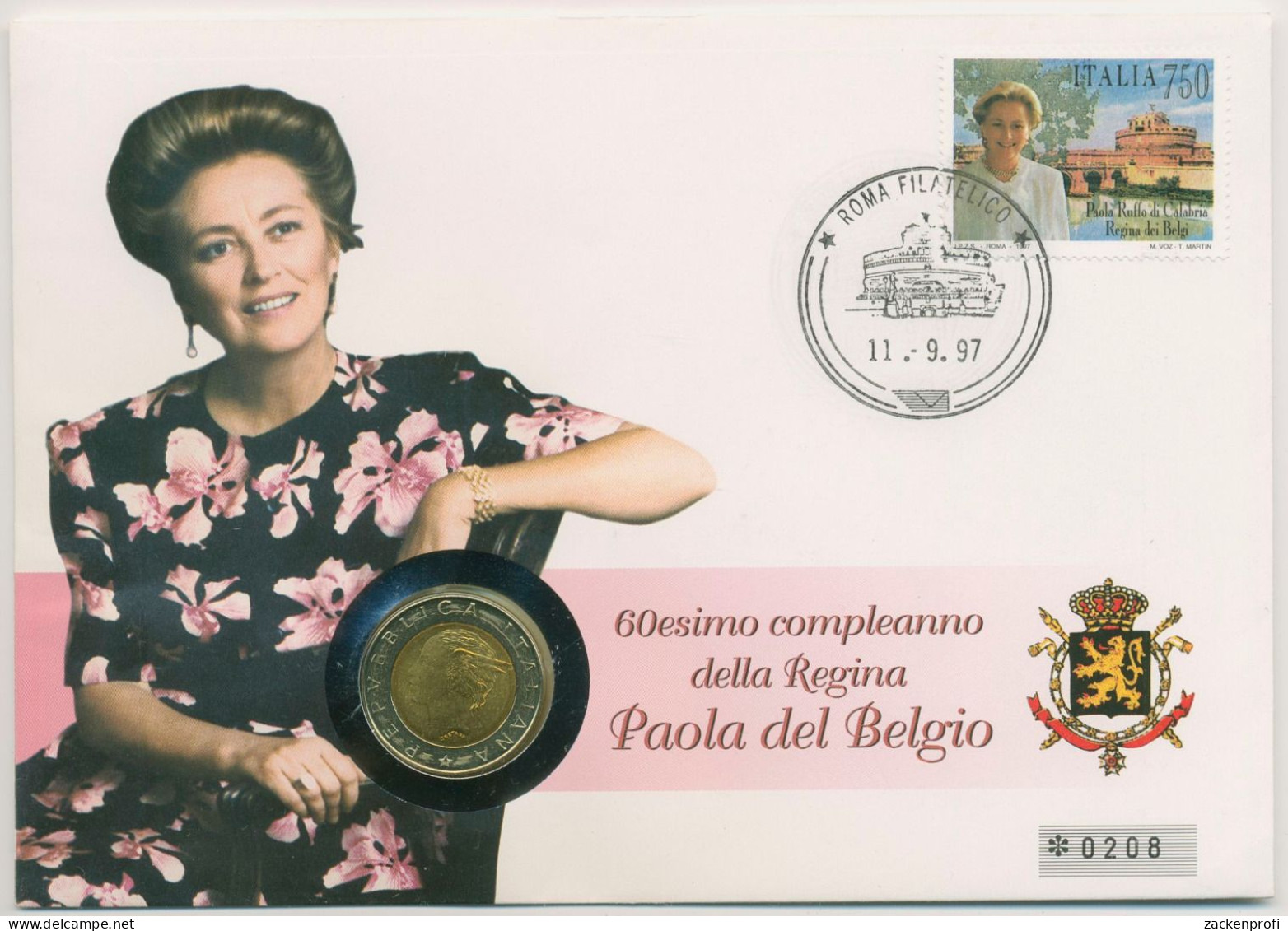 Italien 1997 Königin Paola Von Belgien Numisbrief 500 Lire (N133) - 500 Liras