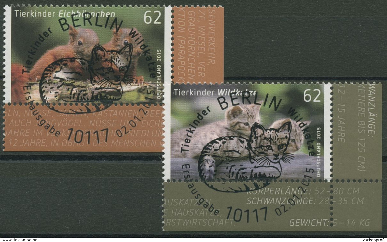 Bund 2015 Tiere Eichhörnchen Wildkatze 3124/25 Ecke 4 TOP-ESST Berlin (E4003) - Gebruikt