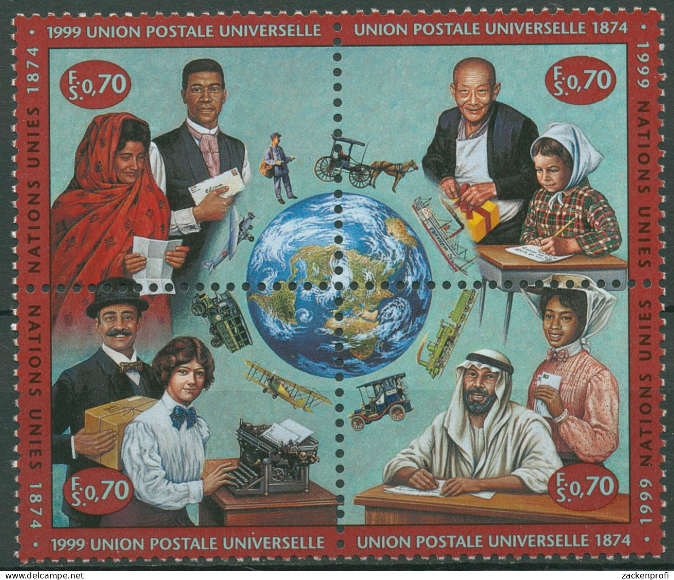 UNO Genf 1999 Weltpostverein UPU Postbeförderung 376/79 ZD Postfrisch - Unused Stamps